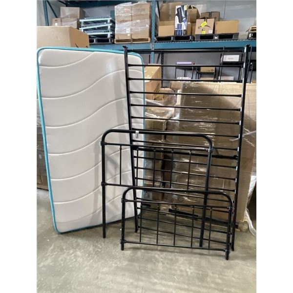 BLACK METAL SINGLE SIZE BEDFRAME WITH MATTRESS