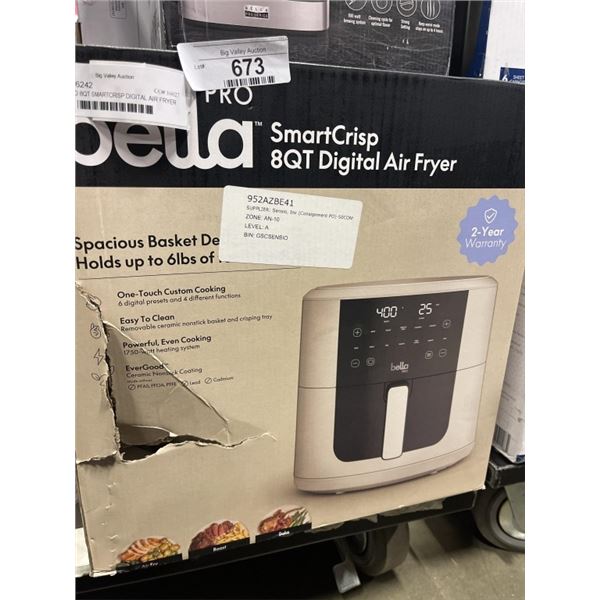 BELLAPRO 8QT SMARTCRISP DIGITAL AIR FRYER W/ EVERGOOD CERAMIC - TESTED WORKING, RETAIL $259