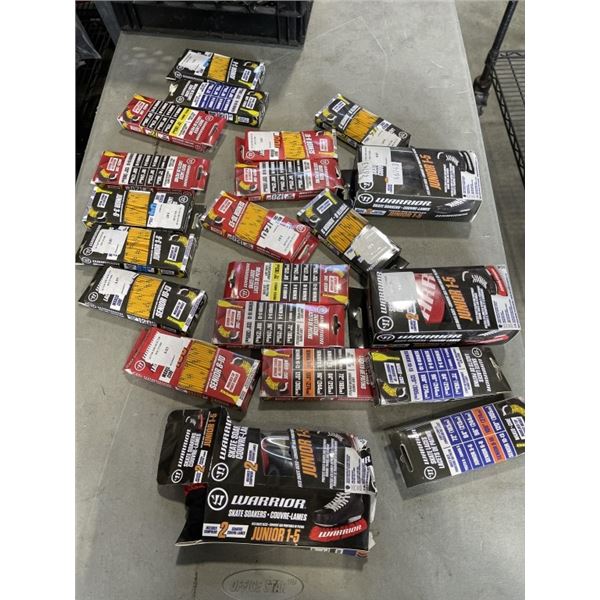 CRATE OF NEW HOCKEY SKATE LACES AND BLADE PROTECTOR
