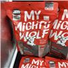 Image 2 : EIGHT BAGS OF MY MIGHTY WOLF PORK SAUSAGE RECIPE TREATS, TWO MEGA BONES, AND LONG LASTING BEEF CHEWS