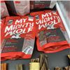 Image 4 : EIGHT BAGS OF MY MIGHTY WOLF PORK SAUSAGE RECIPE TREATS, TWO MEGA BONES, AND LONG LASTING BEEF CHEWS