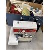 Image 1 : LARGE BOX OF SEWING SUPPLIES AND ELNA SEWING MACHINE