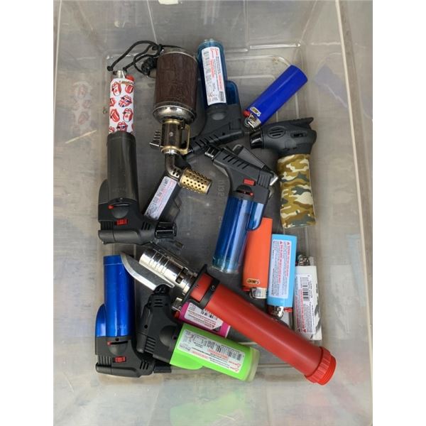 BIN OF ASSORTED TORCH LIGHTERS