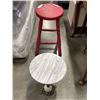 Image 1 : MARBLE TOP PLANTSTAND AND RED VINTAGE STOOL
