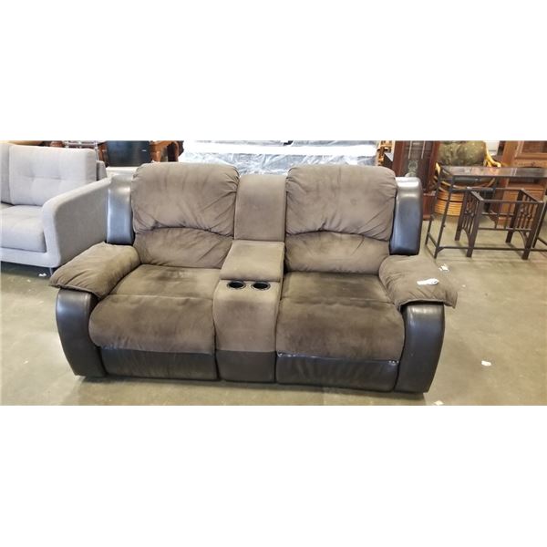 LEATHER AND MICORFIBER DOUBLE RECLINER W/ CUP HOLDERS AND CONSOLE