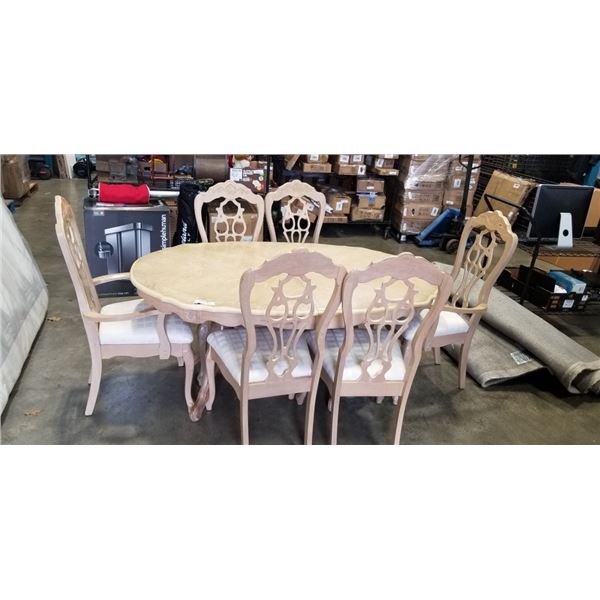DOUBLE PEDESTAL DINING TABLE W/ 6 CHAIRS