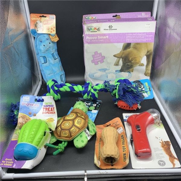 BOX OF NEW PET ACCESSORIES AND TOYS