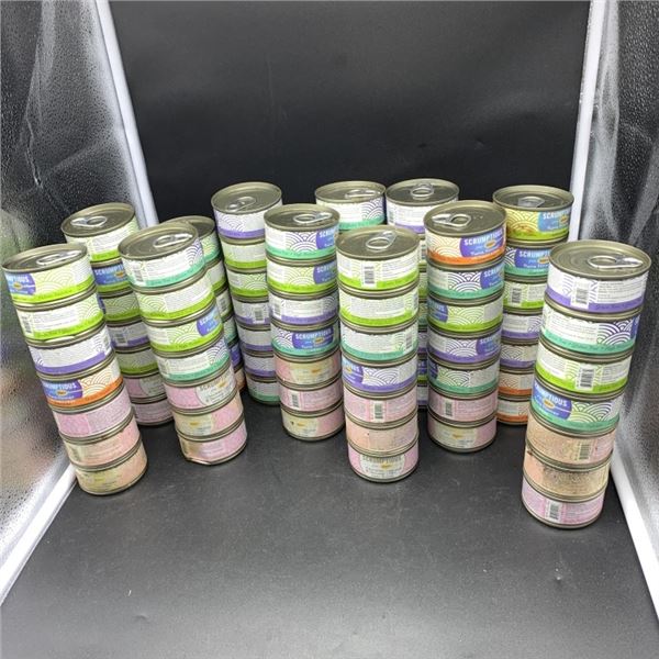 83 CANS OF SEALED SCRUMPTIOUS GOURMET WET CAT FOOD ASSORTED FLAVORS