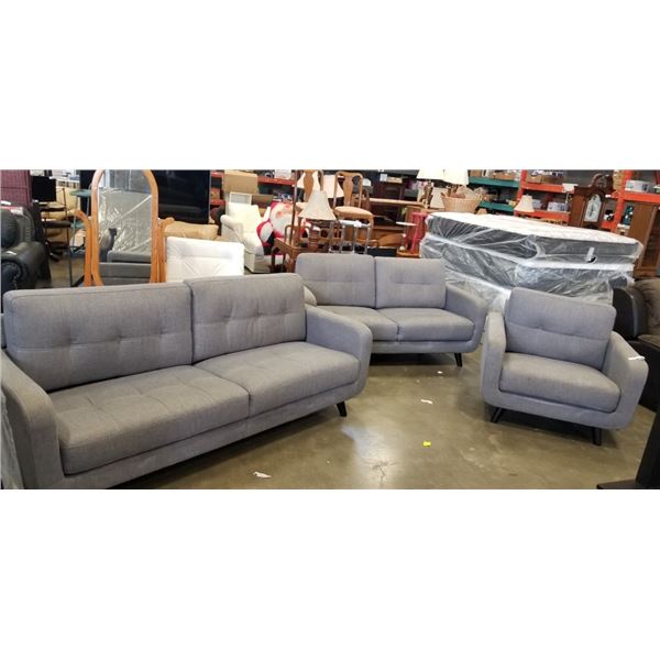 3PC GREY COUCH SEAT - SOFA, LOVESEAT, ARM CHAIR