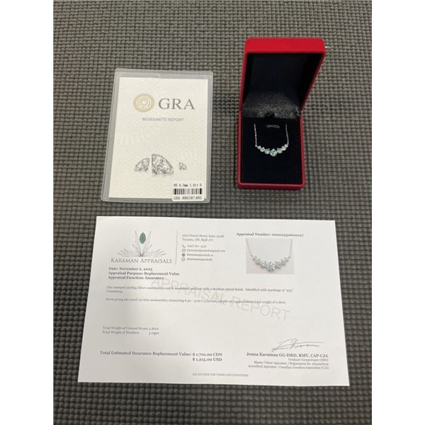 2.80 CT TW GRA CERTIFIED ROUND BRILLIANT CUT MOISSANITE STONES VVS BLUE COLOR SET WITH LARGER IN CEN