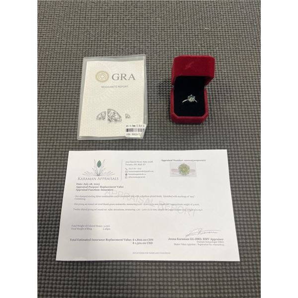 3.00 CT GRA CERTIFIED ROUND BRILLIANT CUT MOISSANITE STONE VVS VIVID BLUISH GREEN COLOR WITH 12 ROUN