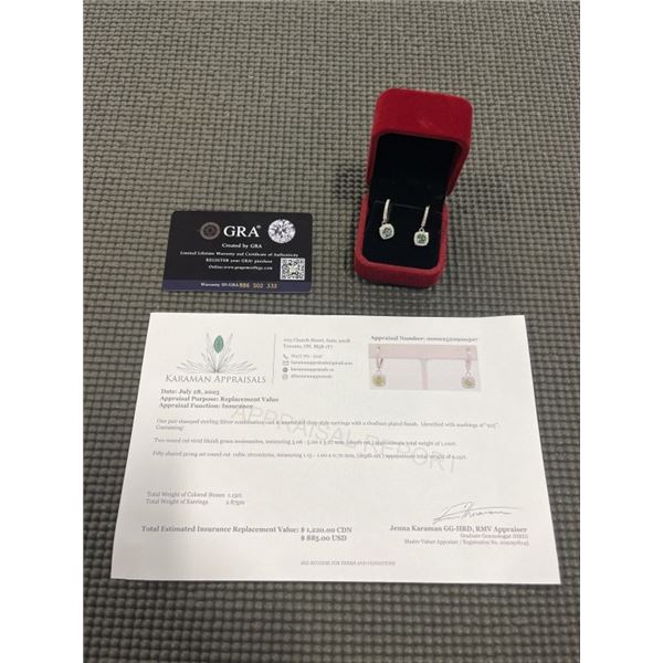 1.00 CT TW GRA CERTIFIED ROUND BRILLIANT CUT MOISSANITE STONES VVS VIVID BLUISH GREEN COLOR WITH 50 