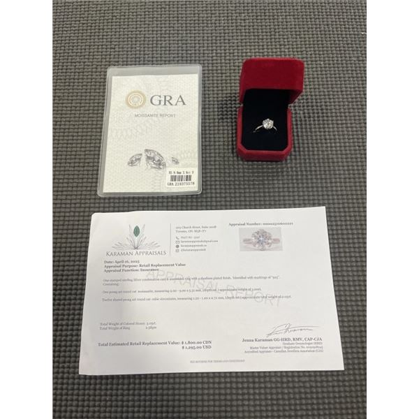 3.00 CT GRA CERTIFIED ROUND BRILLIANT CUT MOISSANITE STONE VVS D COLOR WITH 12 ROUND BRILLIANT CUT C