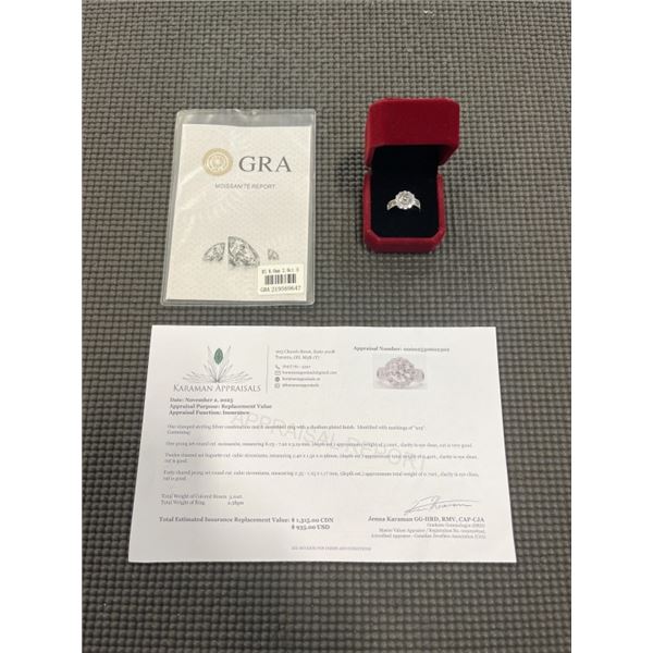 2.00 CT GRA CERTIFIED ROUND BRILLIANT CUT MOISSANITE STONE VVS D COLOR WITH 12 CHANNEL SET BAGUETTE 