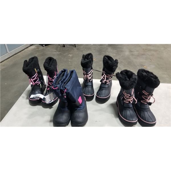 4 NEW SIZE 1 GIRLS WINTER BOOTS