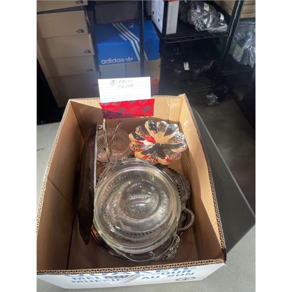 9 PC ANTIQUE SILVER PLATE SERVING ITEMS