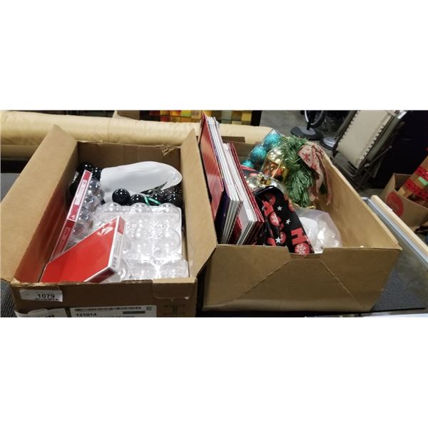 2 TRAYS OF CHRISTMAS DECOR AND BULBS ETC