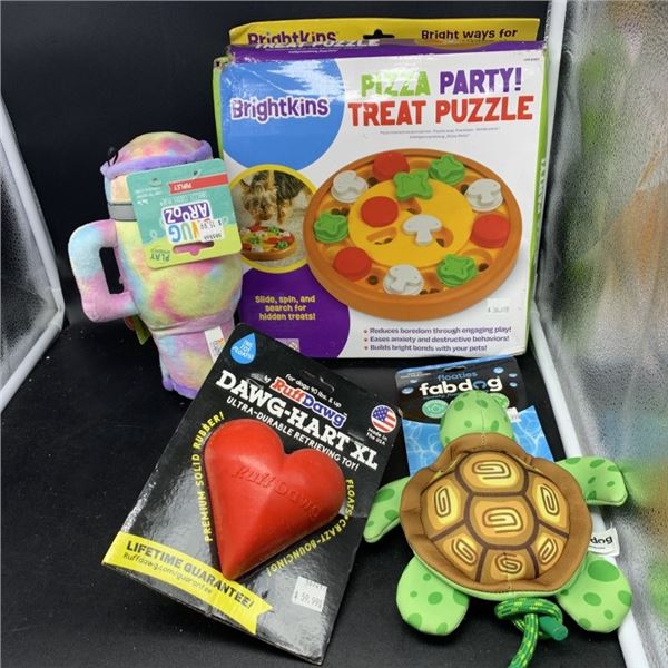 BOX OF NEW PET ACCESSORIES AND TOYS