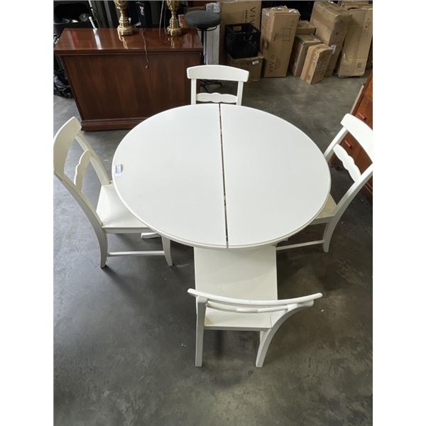 ROUND WHITE IKEA PEDESTAL DINING SET WITH 4 CHAIRS AND EXTENSION
