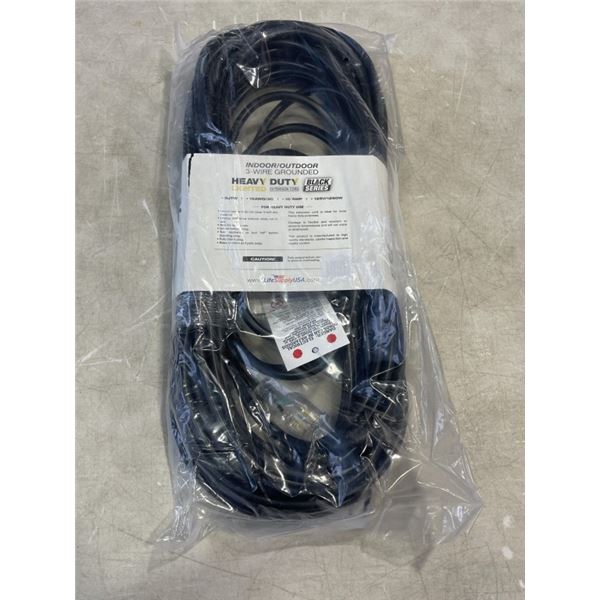 NEW BLACK INDOOR OUTDOOR 75FT HEAVY DUTY LIGHTED EXTENSION CORD, 16AWG, 3 WIRE