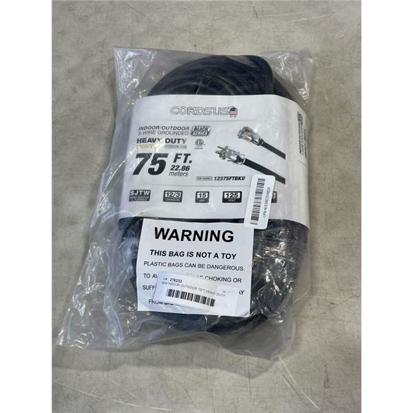 NEW INDOOR OUTDOOR 75FT HEAVY DUTY LIGHTED EXTENSION CORD, 12AWG, 3 WIRE