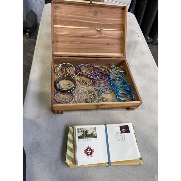 VINTAGE WAR ENEVELOPS AND JEWLLERY BOX W/ BRACELETS