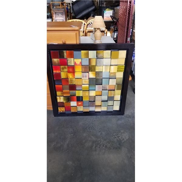 FRAMED WOOD BLOCK ART WALL HANGING, 40 X 40 INCH