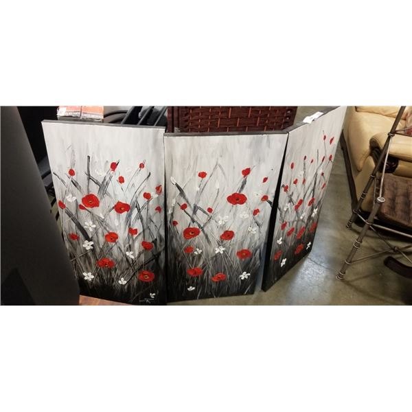 3 POPPY CANVAS PAINTINGS