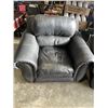 Image 2 : BLACK LEATHER SOFA AND CHAIR WITH BRASS NAIL HEAD
