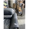 Image 4 : BLACK LEATHER SOFA AND CHAIR WITH BRASS NAIL HEAD