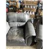 Image 5 : BLACK LEATHER SOFA AND CHAIR WITH BRASS NAIL HEAD