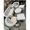 Image 1 : 6PC WHITE WICKER PATIO SET - LOVE SEAT, 2 CHAIRS, COFFEE TABLE, 2 SIDE TABLES