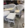 Image 3 : 6PC WHITE WICKER PATIO SET - LOVE SEAT, 2 CHAIRS, COFFEE TABLE, 2 SIDE TABLES