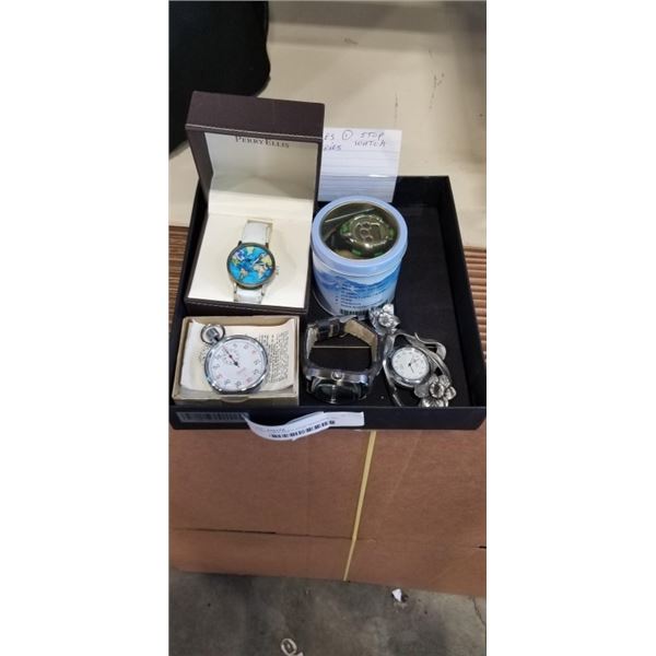 4 WATCHES AND 1 STOP WATCHES, ALL WORKING WITH NEW BATTERIES