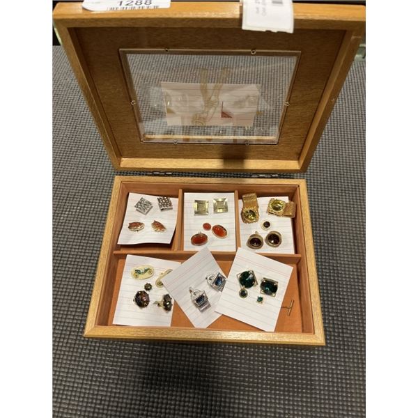 OAK JEWELLERY BOX WITH 10 SETS OF CUFFLINKS