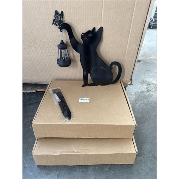 2 NEW BLACK CAT METAL SOLAR GARDEN LIGHTS
