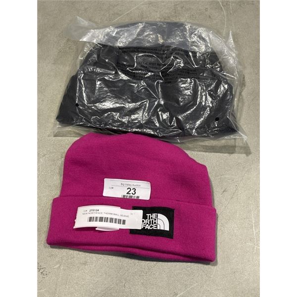 NEW NORTHFACE THERMOBALL BEANIE SIZE S/M BLACK AND NORTH FACE FUSCHIA PINK BEANIE