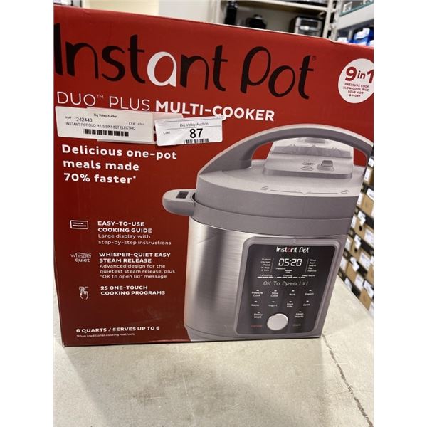 INSTANT POT DUO PLUS 9IN1 8QT ELECTRIC PRESSURE COOKER - TESTED WORKING, RETAIL $209