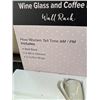 Image 4 : HOW WOMEN TELL TIME AM / PM  WALL RACK GIFT SET, WITH RACK, 2 WINE GLASSES AND 2 WHITE CERAMIC MUGS,