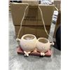 Image 2 : 2 NEW HANGING FACE SWING PLANTERS AND NEW SET OF BLACK VASES