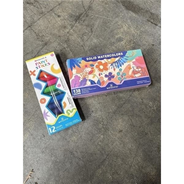 NEW WINSONS 138 COLOR SOLID WATERCOLOR PAINT SET AND NEW 12PC WASHABLE PAINT STICKS