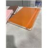 Image 2 : NEW A4 8X11 ORANGE LEATHER NOTEBOOK AND 2 NEW A5 NOTEBOOKS, PINK AND BROWN, 'MOLESKIN STYLE'