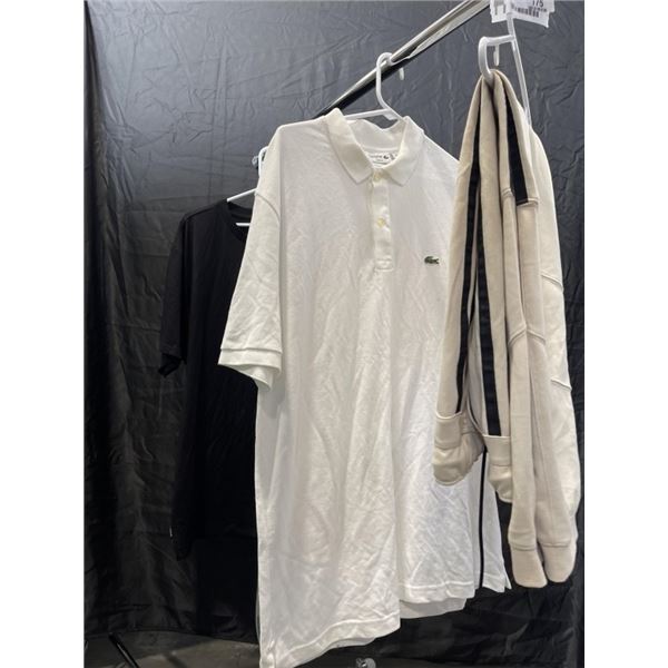 3PCS NEW MENS XXL CLOTHING - ADIDAS TRACK PANTS, LACOSTE SHIRT, AND TEE