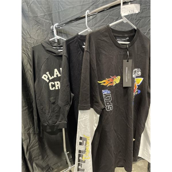 3 PCS NEW MENS SIZE MEDIUM CLOTHING - HOODY AND T-SHIRT, AND SUPPLY AND DEMAND T-SHIRT