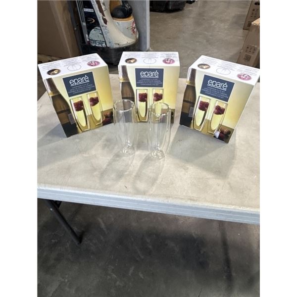 SET OF 6 NEW DUAL WALL INSULATED CHAMPAGNE FLUTES, 5OZ, 3 SETS OF 2, DISHWASHER SAFE, RETAIL VALUE $