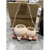 Image 2 : 2 NEW HANGING FACE SWING PLANTERS AND NEW SET OF BLACK VASES
