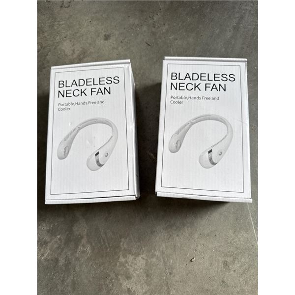 2 NEW BLADELESS NECK FANS, PORTABLE HANDS FREE, BUILT IN RECHARGEABLE 5000MAH TYPE C, WHITE