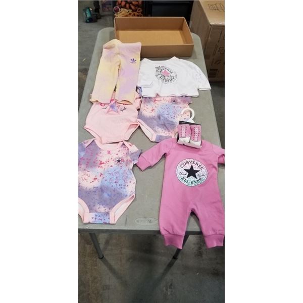 6 PCS NEW INFANT GIRLS CLOTHING SIZES NEWBORN - 12M, ADIDAS AND CONVERSE