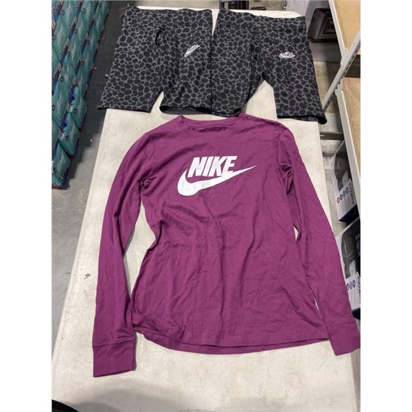 2 NEW PAIRS LADIES NIKE BIKER SHORTS AND LONG SLEEVE SHIRT - SIZE X-SMALL