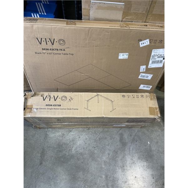 VIVO BLACK 75X63 INCH ELECTRIC SIT TO STAND CORNER DESK WITH BLACK ELECTRIC SINGLE MOTOR DESK FRAME